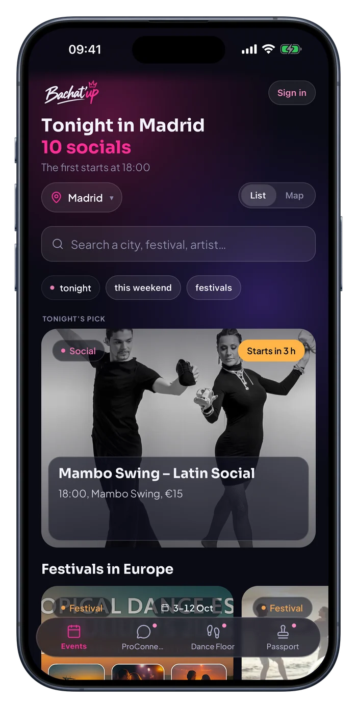 The Bachat&rsquo;Up home screen: tonight&rsquo;s socials near you